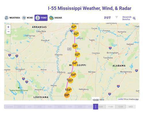 Interstate 55 Mississippi Map I-55 Weather Mississippi - Drive Weather