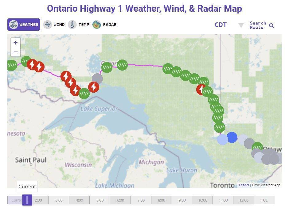 Ontario Highway 1 Weather