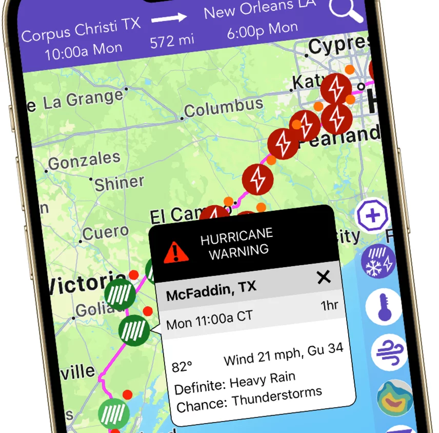 Weather Warnings and Watches on your route