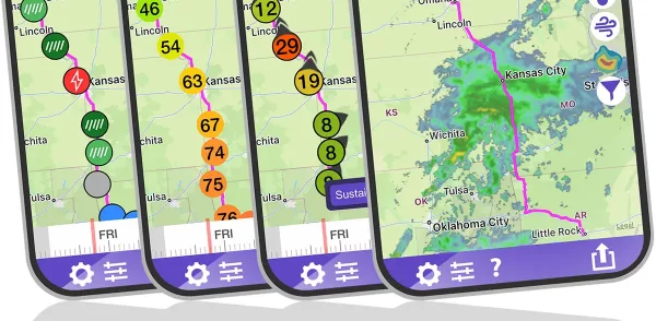 Drive Weather screens showing bad weather